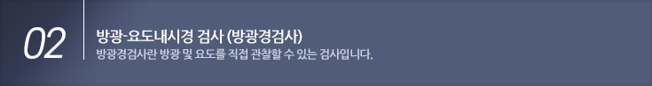 01 방광-요도내시경 검사 (방광경검사) 방광경검사란 방광 및 요도를 직접 관찰할 수 있는 검사입니다.